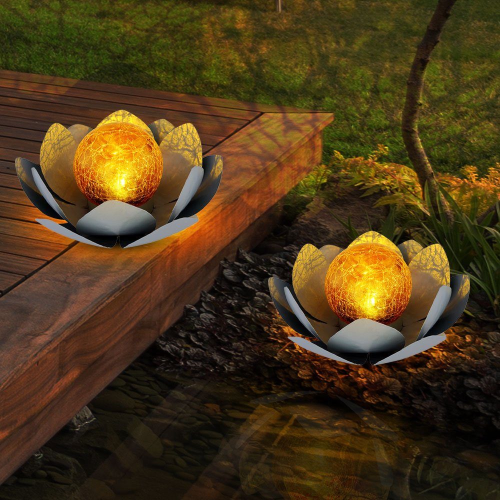 Lampe fest Design Globo Lotus Seerosen Solar Beleuchtung Garten verbaut, LED-Leuchtmittel LED Solarleuchte, LED Blume Außen