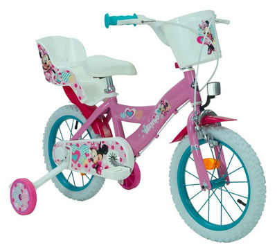 Huffy Kinderfahrrad 14 Zoll Kinder Mädchen Fahrrad Rad Bike MINNIE Mouse Maus Huffy 24951w, 1 Gang, Puppensitz, Korb, Stützräder