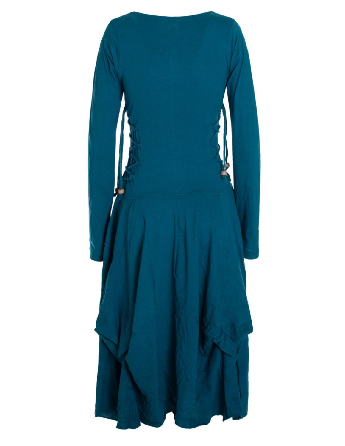 Vishes Midikleid Langes Langarm Bio Ballonkleid einfarbig mit Schnürung V-A günstig online kaufen