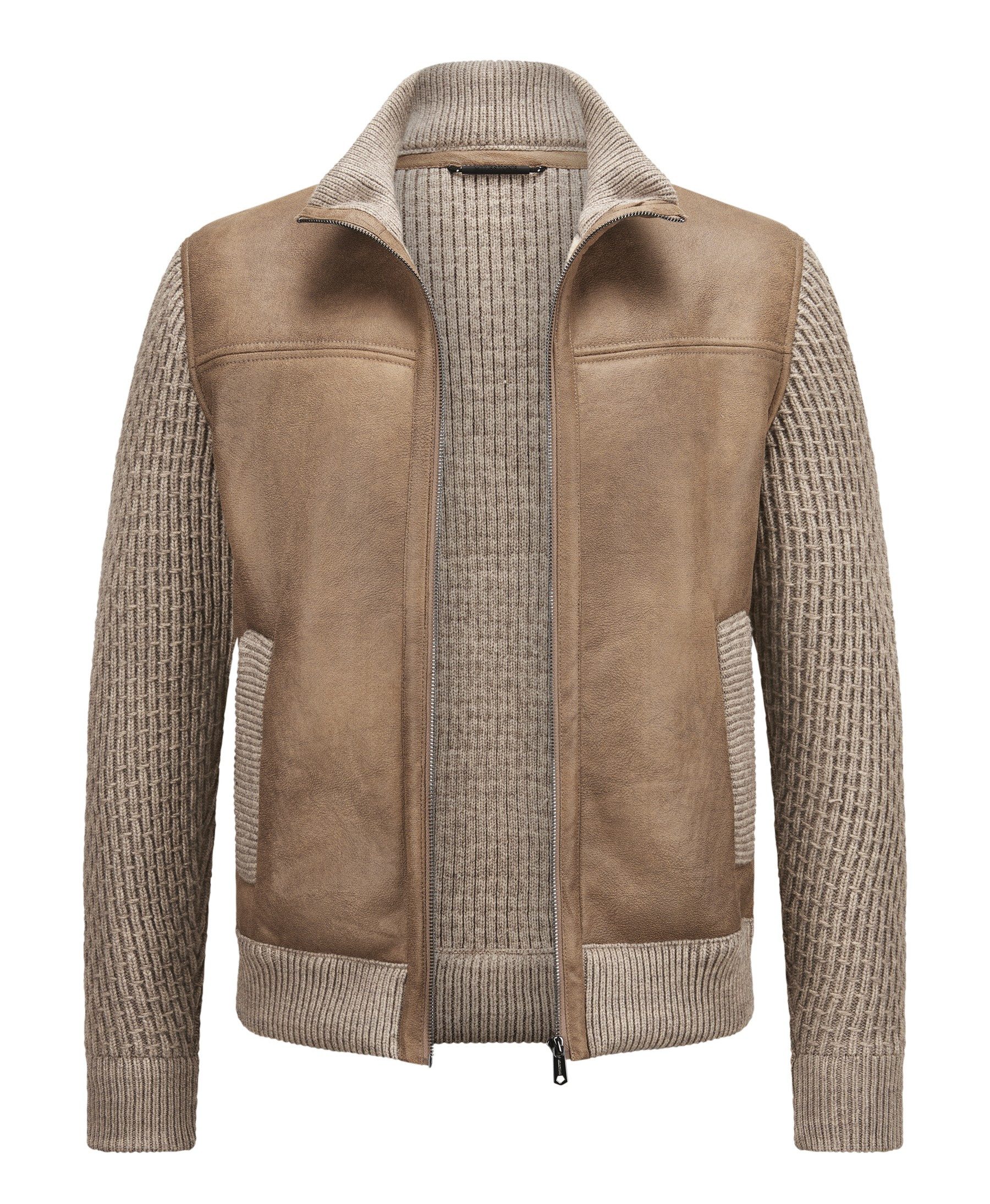 Milestone Hybridjacke MSCervo Vintage-Lammfelloptik mit strukturiertem Wollmix-Strick