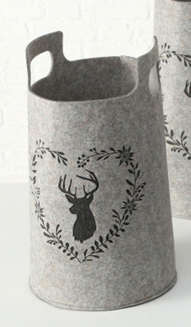 Steinnacher Bärbel Aufbewahrungskorb Korb Leopold 47cm grau mit Hirschkopf