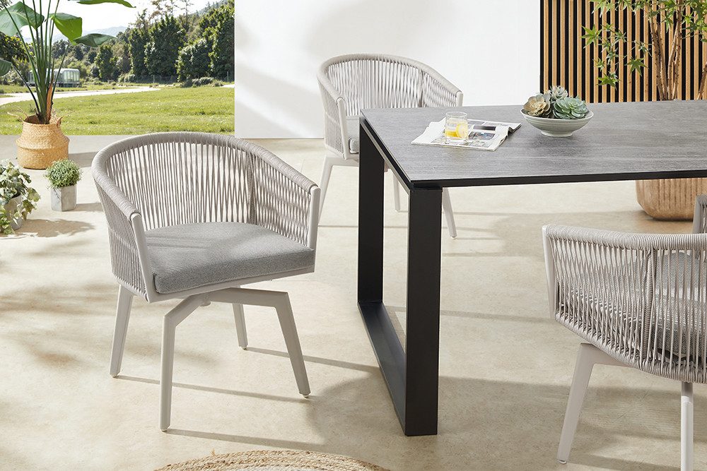 riess-ambiente Gartenstuhl ROPE greige - Aluminium, inkl. Kissen, In- und Outdoor, 360° drehbar (Einzelartikel, 1 St), wetterfester Gartensessel mit Geflecht - ideal für Balkon & Terrasse