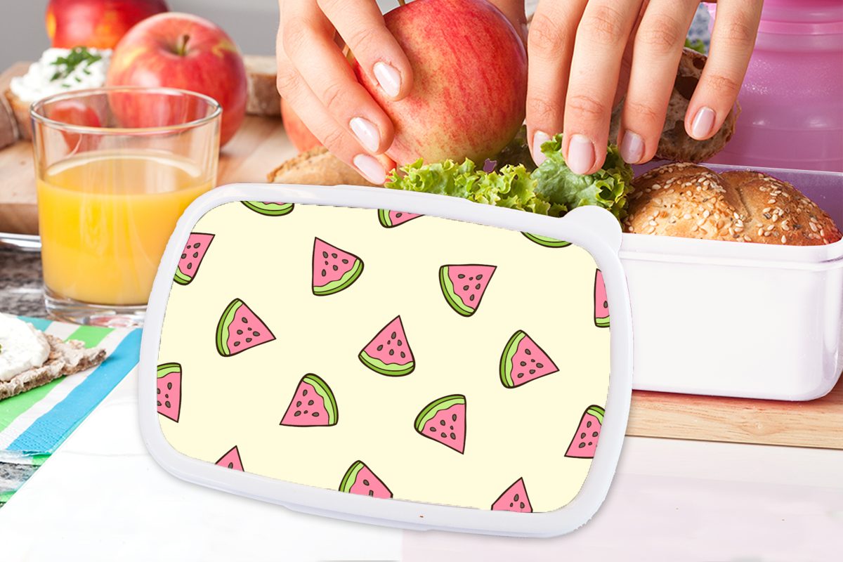 für Brotdose, und Wassermelone, Brotbox weiß Jungs Kinder Kunststoff, und Erwachsene, Design - - Lunchbox MuchoWow für Mädchen (2-tlg), Muster
