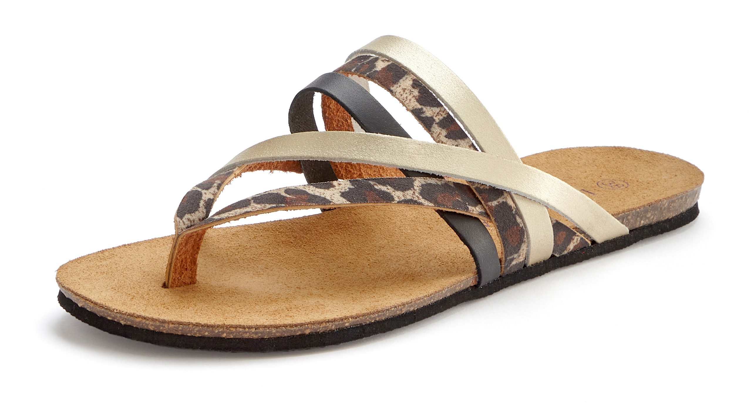 LASCANA Sommerschuh, offener Schuh, Pantolette, Sandale, Zehentrenner aus Leder mit Korkfußbett