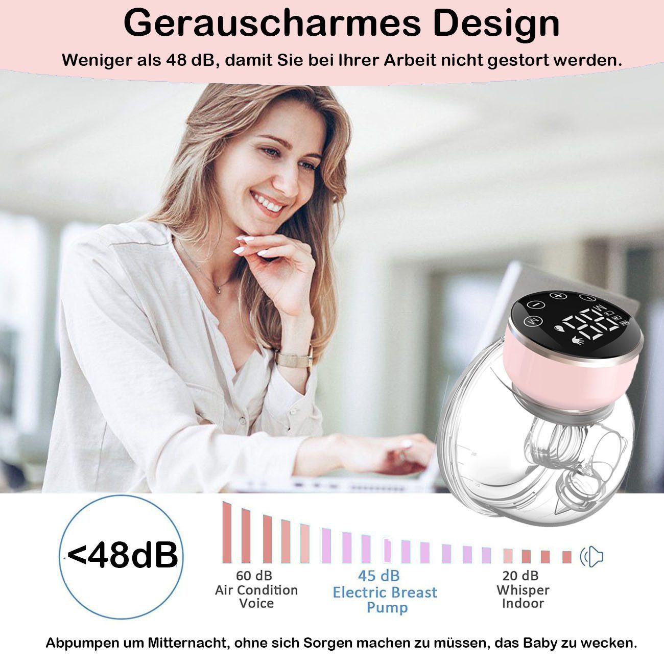 feinlux Elektrische Milchpumpe Elektrische Doppelmilchpumpe, Set, LED Tragbar Doppel-Milchpumpe, Hände-freie Brustpumpe, LED Intelligentem Display, Ultra Leise Wiederaufladbare