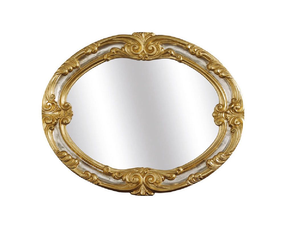 ASR Rahmendesign Barockspiegel Vilnius, 104x84 cm, oval, Blattsilber-Gold mit Patina, handgefertigt, Handgefertigt, Patina-Finish