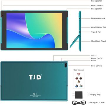 TJD Tablet (10", 64 GB, Android 12, Tablet mit Halter, 4GB RAM, FHD IPS 5G Wi-Fi 8MP+2MP Kamera Google GMS)