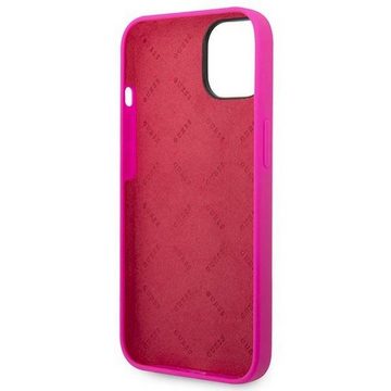 Guess Handyhülle Guess Apple iPhone 14 Hard Case Silicone Vintage Gold Logo Pink