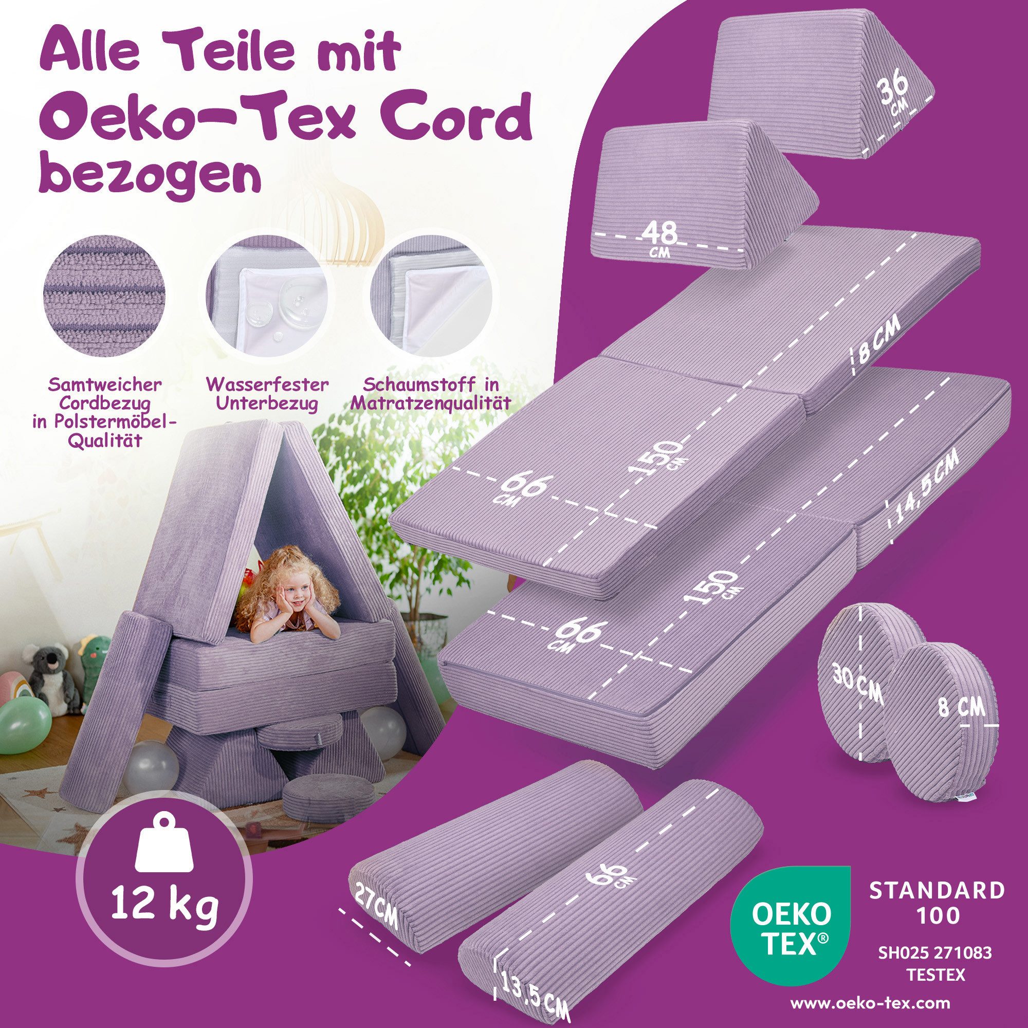 Linodino Kindersofa Spielsofa I Schaumstoff Stapelsteine für Kinder I Kindercouch, 3 Jahre Garantie – Bild 5 von 5