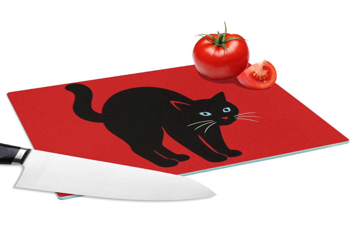 MuchoWow Schneidebrett Katze - Schwarz - Schwanz, Glas, Schneidebrett Glas, Küchenbrett, Rutschfest, 28x20 cm