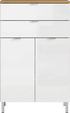 möbelando Kommode 415 (BxHxT: 60x97x34 cm), in hellbraun, weiss mit 2 Schubladen und 2 Türen