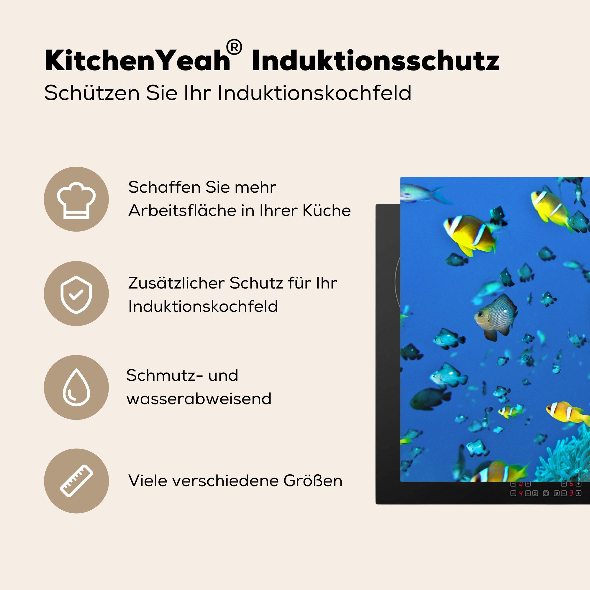 MuchoWow Herdblende-/Abdeckplatte Fische Induktionskochfeld 81x52 die Ceranfeldabdeckung für küche, cm, (1 Schutz tlg), Vinyl, Korallen - Gruppe, 