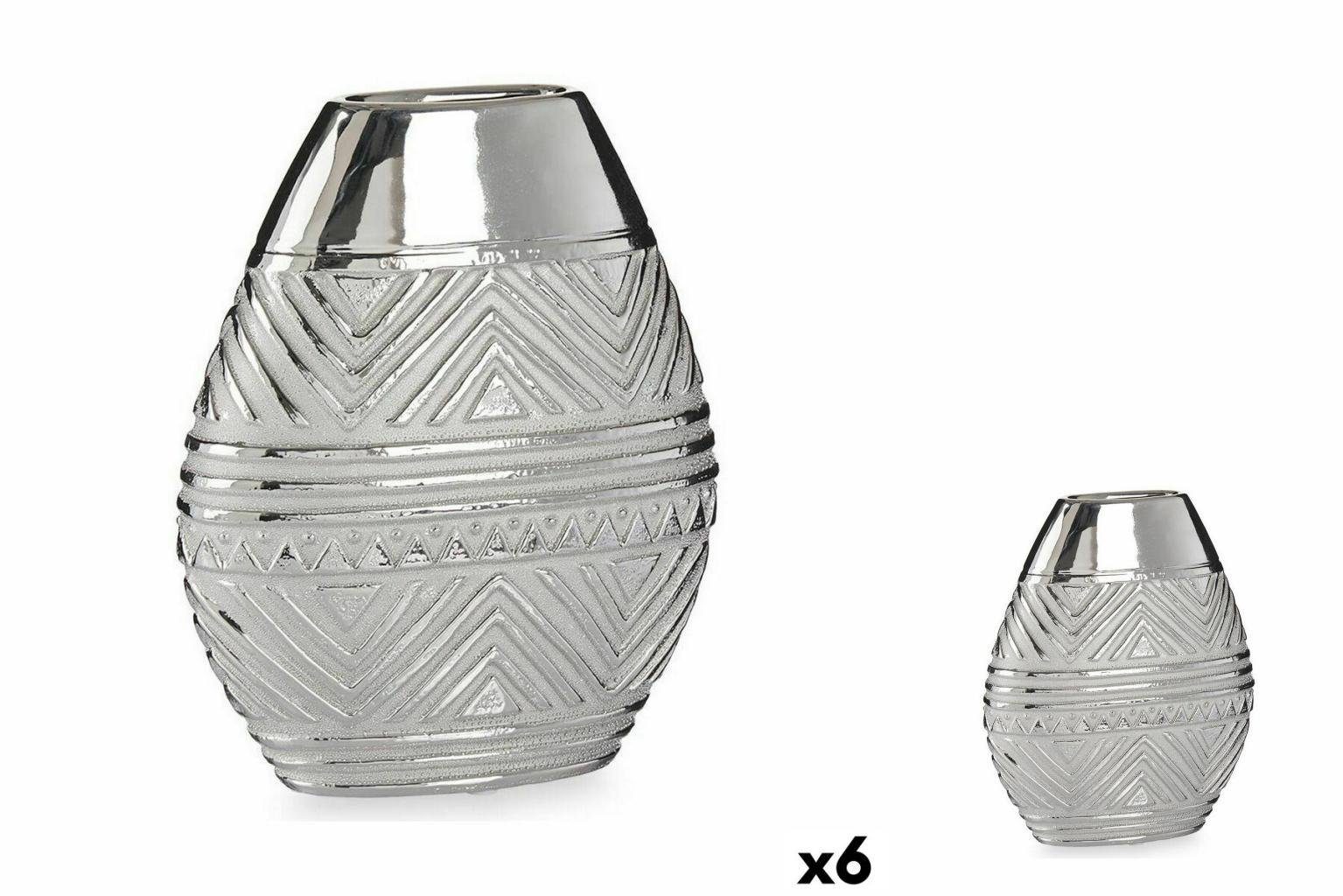 Gift Decor Dekovase Vase Breite Silberfarben aus Keramik 9,8 x 26,5 x 22 cm 6 Stück