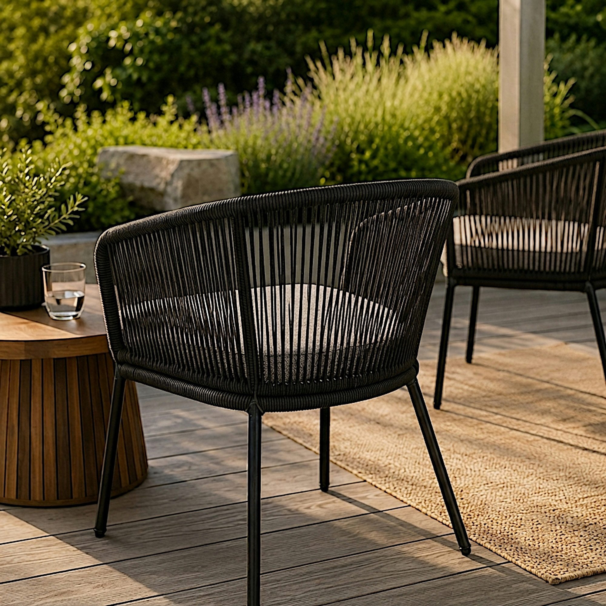 ESTEXO Gartenstuhl Lounge Stuhl 2er Set Gartensessel Rope Loungesessel Outdoor Schwarz – Bild 5 von 5