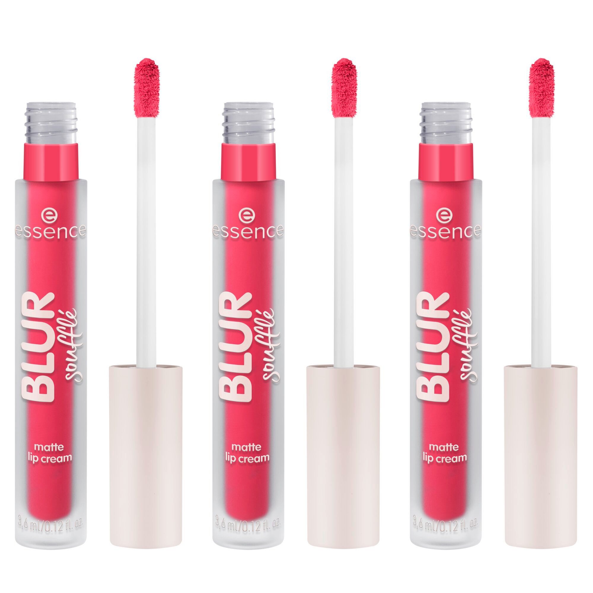Essence Lippenstift BLUR SOUFFLÉ MATTE LIP CREAM, 3-tlg., Semi-matte Textur mit Soft-Focus für perfekte Blurred Lips