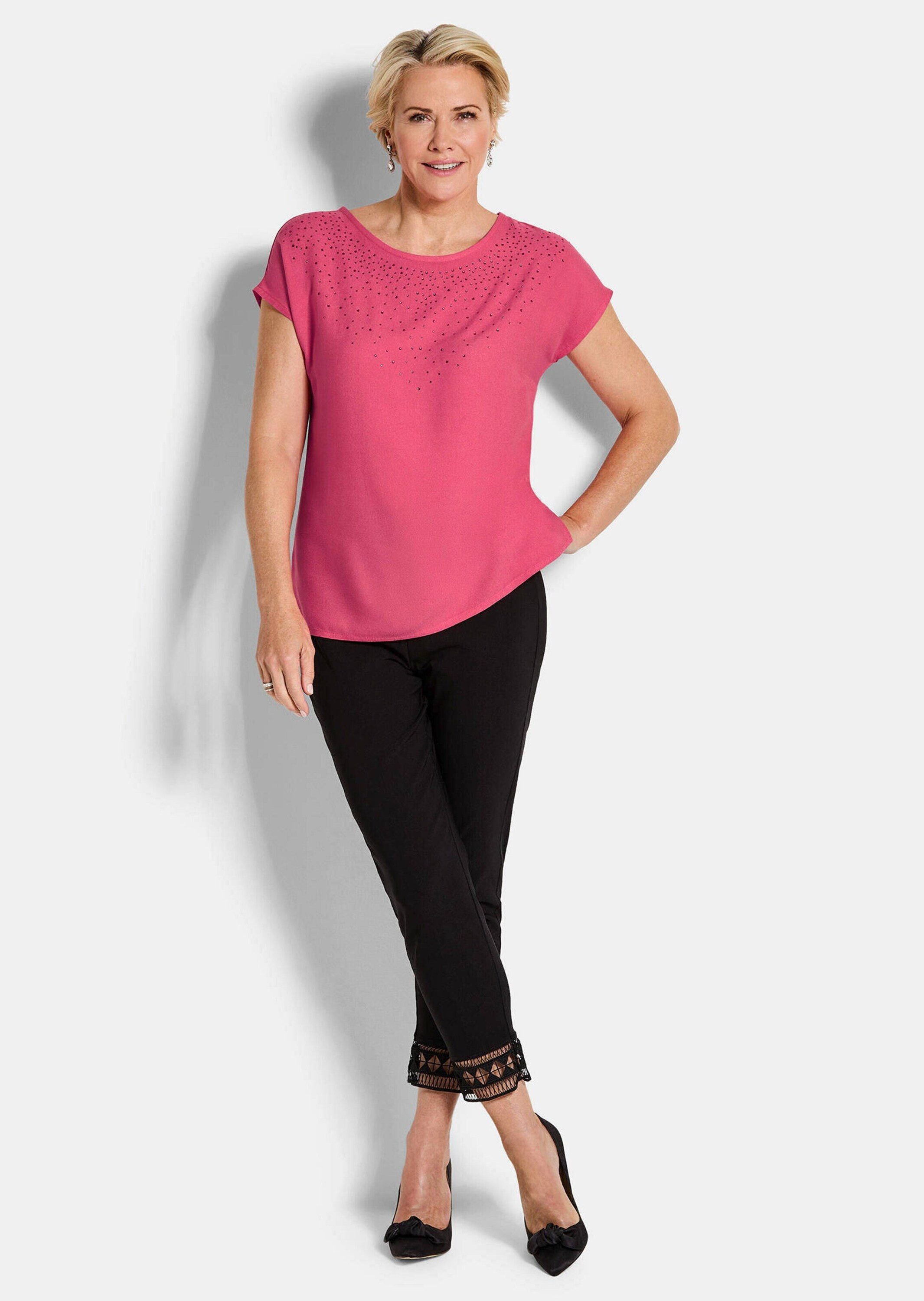 GOLDNER Schlupfbluse Elegante Viskosebluse mit Glitzer Glitzerbluse mit U-Boot-Ausschnitt und überschnittenen Schultern