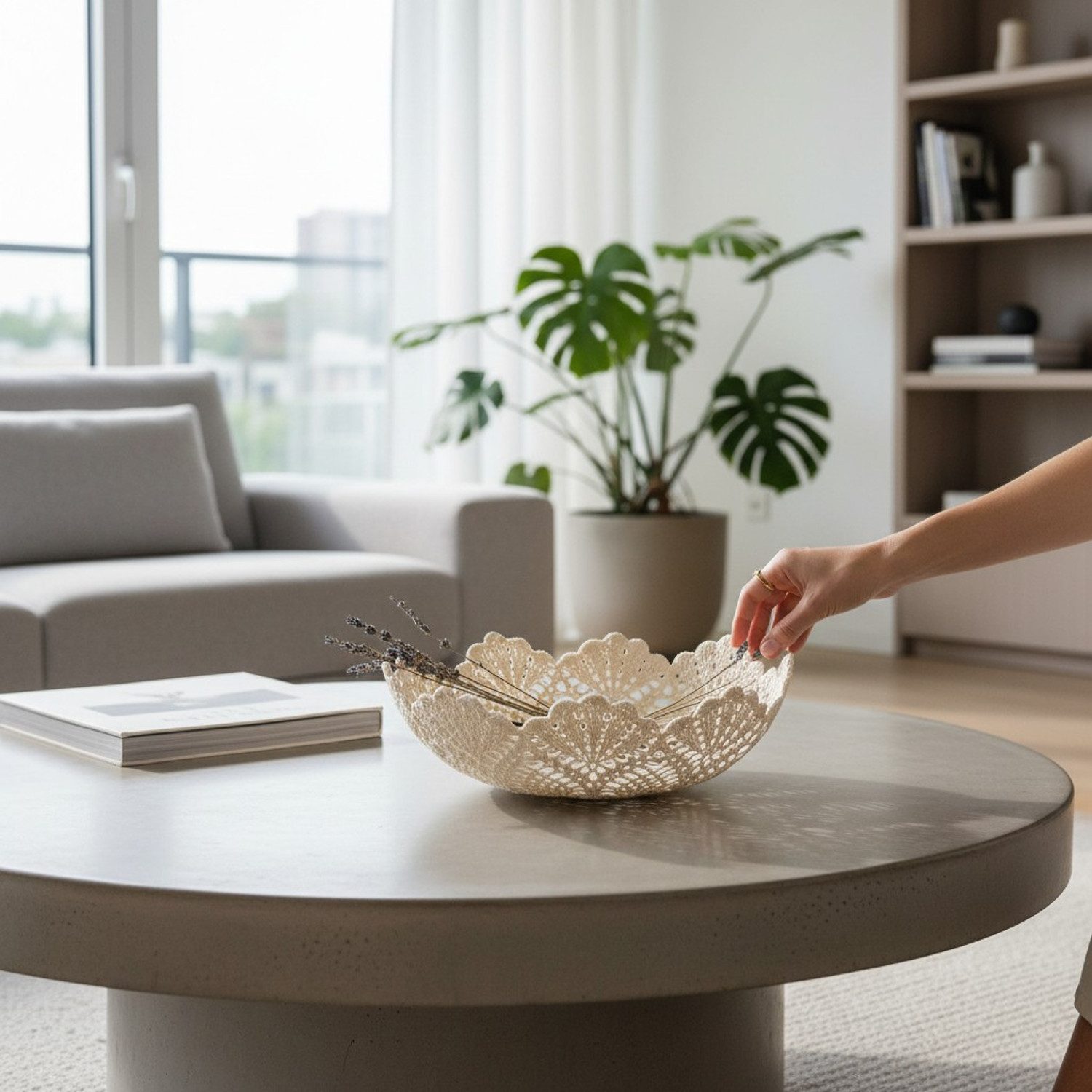Macosa Home Dekoschale Makramee Baumwolle Beige Natur 30 cm rund (Aufbewahrungsschale Dekoration, Ablageschale Zierkorb), Boho Deko Schale Tischdekoration – Bild 3 von 4