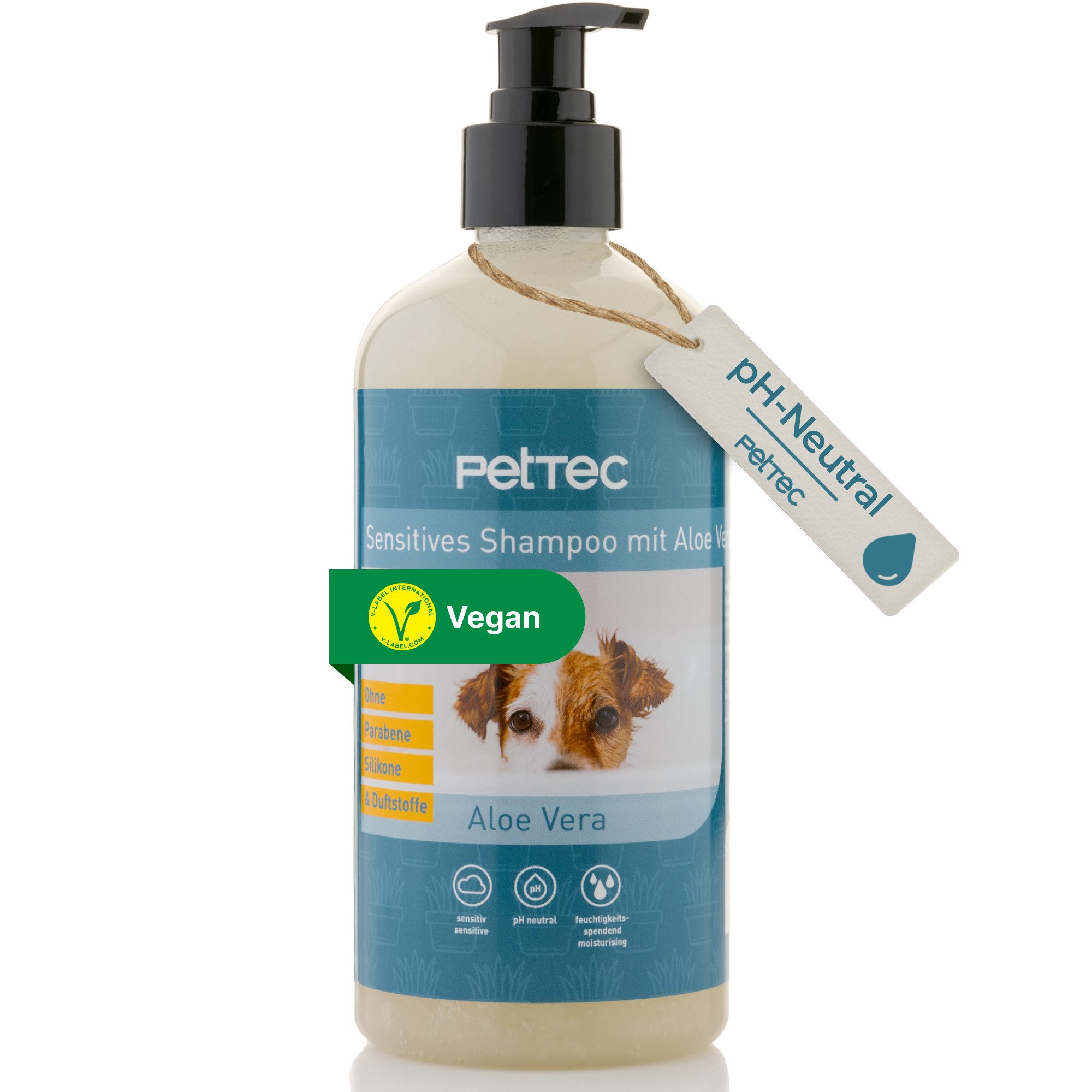PetTec Tiershampoo Hundeshampoo Aloe Vera, 500 ml, ph-neutral, vegan, allergenfrei, Made in Germany