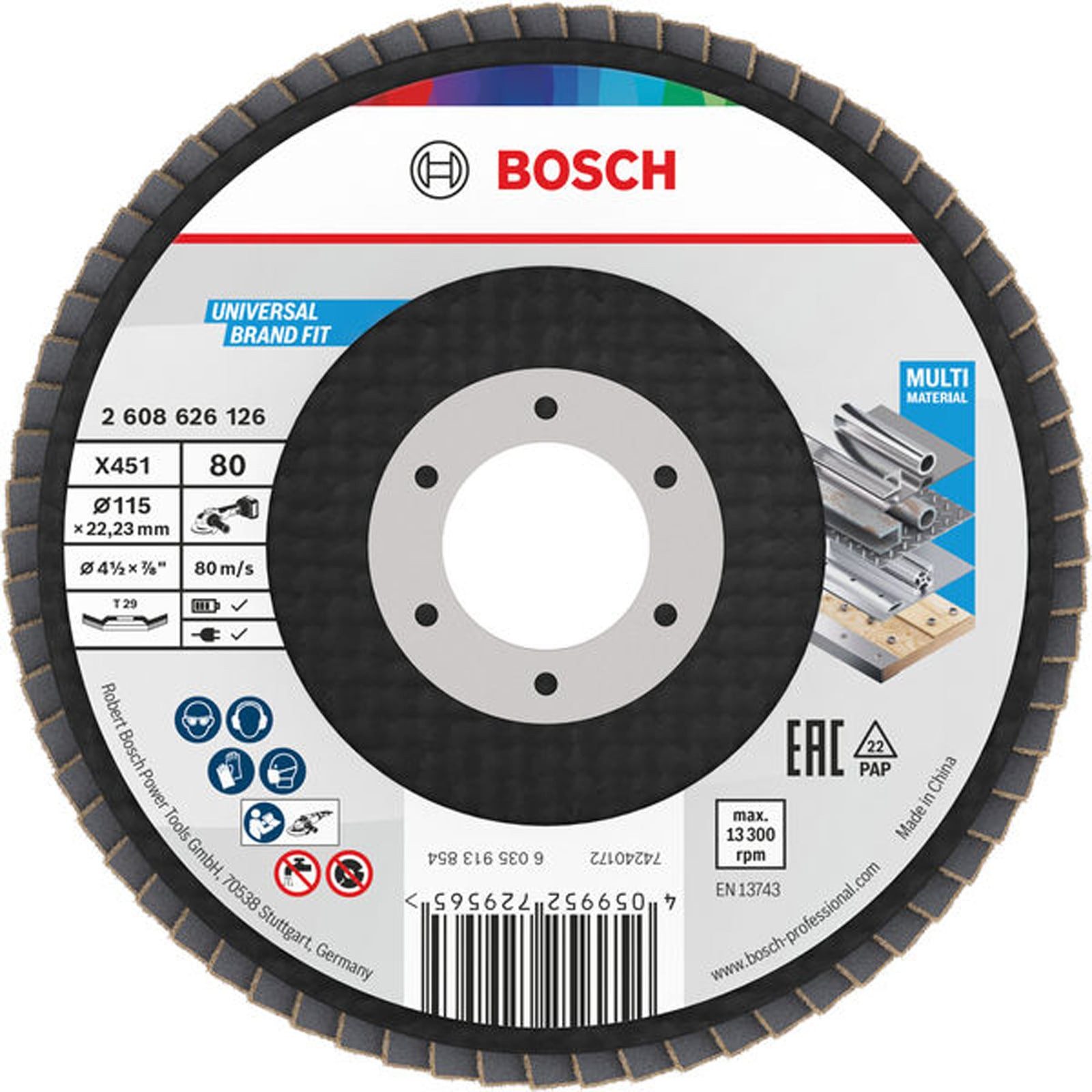 BOSCH Schleifscheibe Bosch X451 Fächerschleifscheibe, 115 x 22,23 mm, K80, Z29, 15-tlg