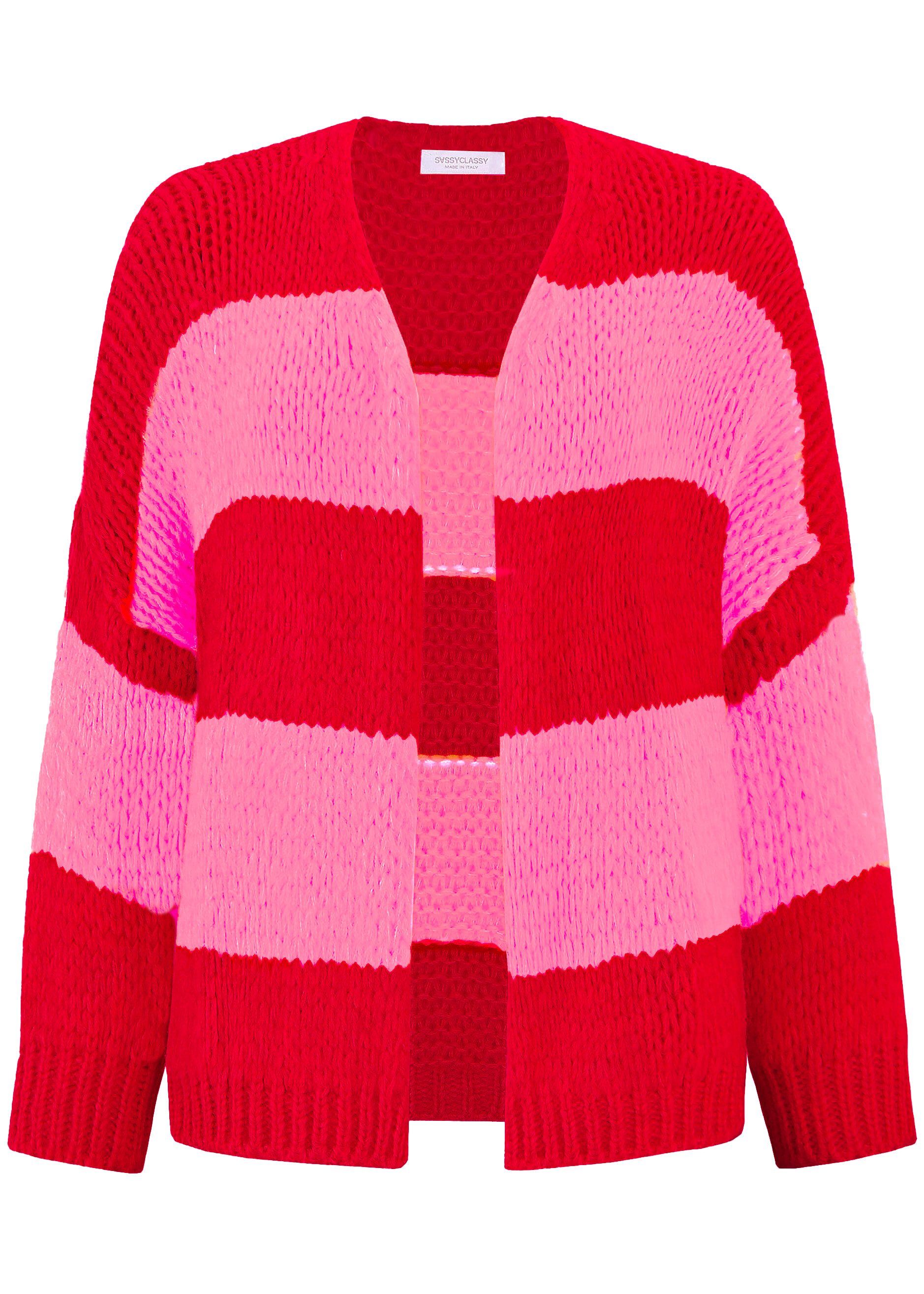 SASSYCLASSY Cardigan Oversize Strickjacke Damen Blockstreifen günstig online kaufen