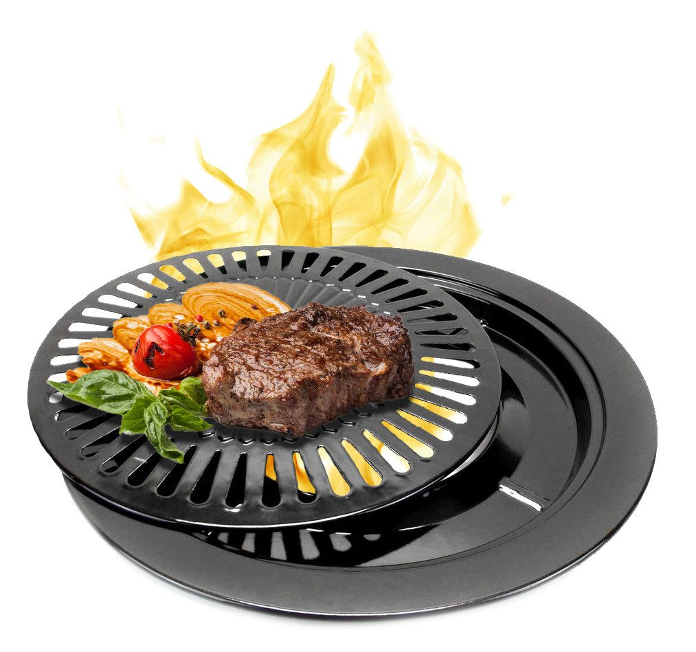 TruWare Grillplattenaufsatz Grillaufsatz für Campingkocher Gaskocher, BBQ-Grillplatte, (mit Fettauffangschale & Grillplattenheber, Antihaftbeschichtung, Outdoor-Camping-Zubehör, Ø32 cm)