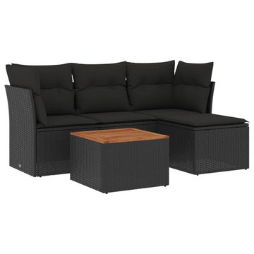 vidaXL Gartenlounge-Set 5-tlg. Garten-Sofagarnitur mit Kissen Schwarz Poly Rattan, (1-tlg)