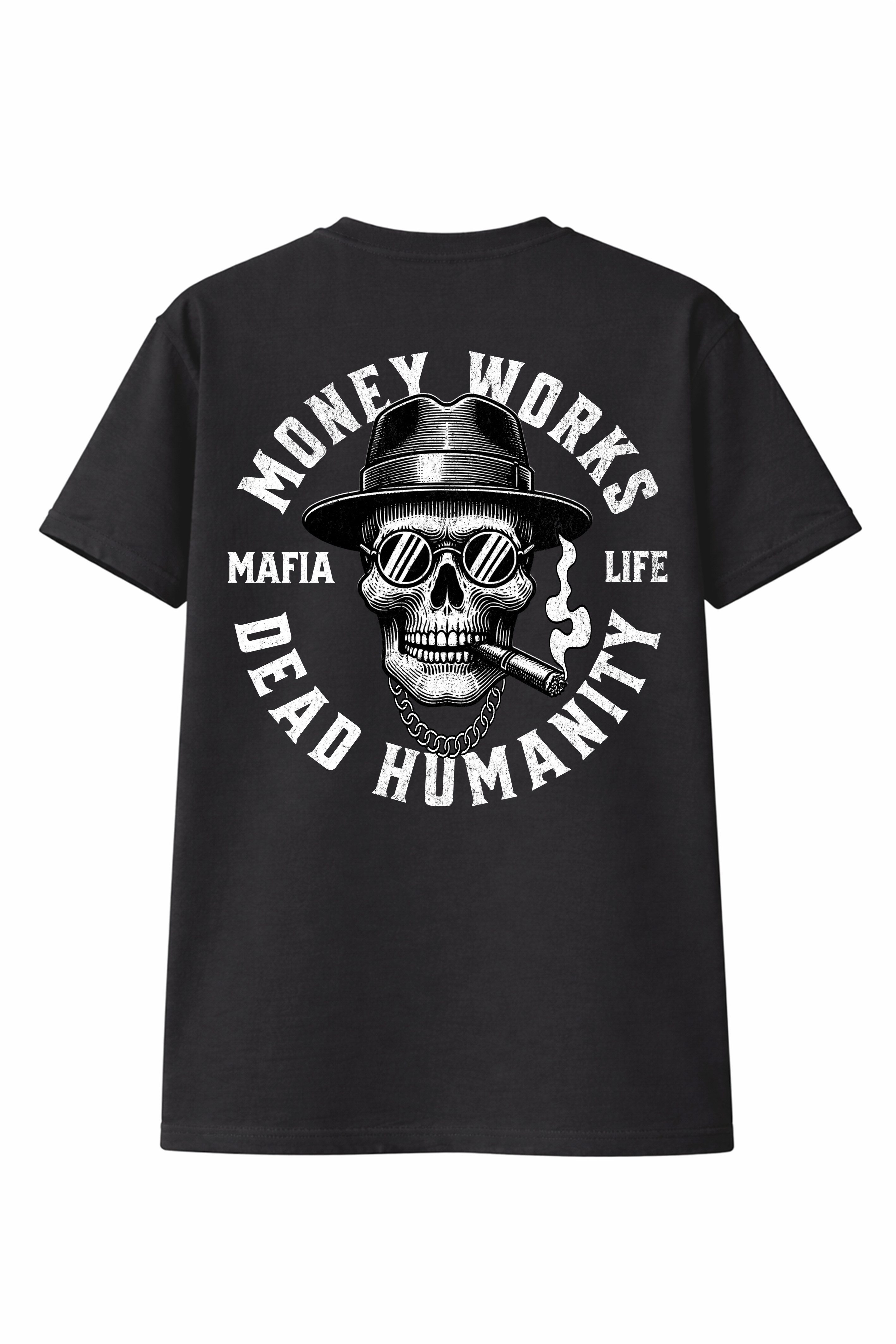 Banco T-Shirt Herren Money Works Shirt Print (Einzelartikel) Hochwertiger Vintage-Print "Money Works" mit Mafia-Totenkopf-Motiv