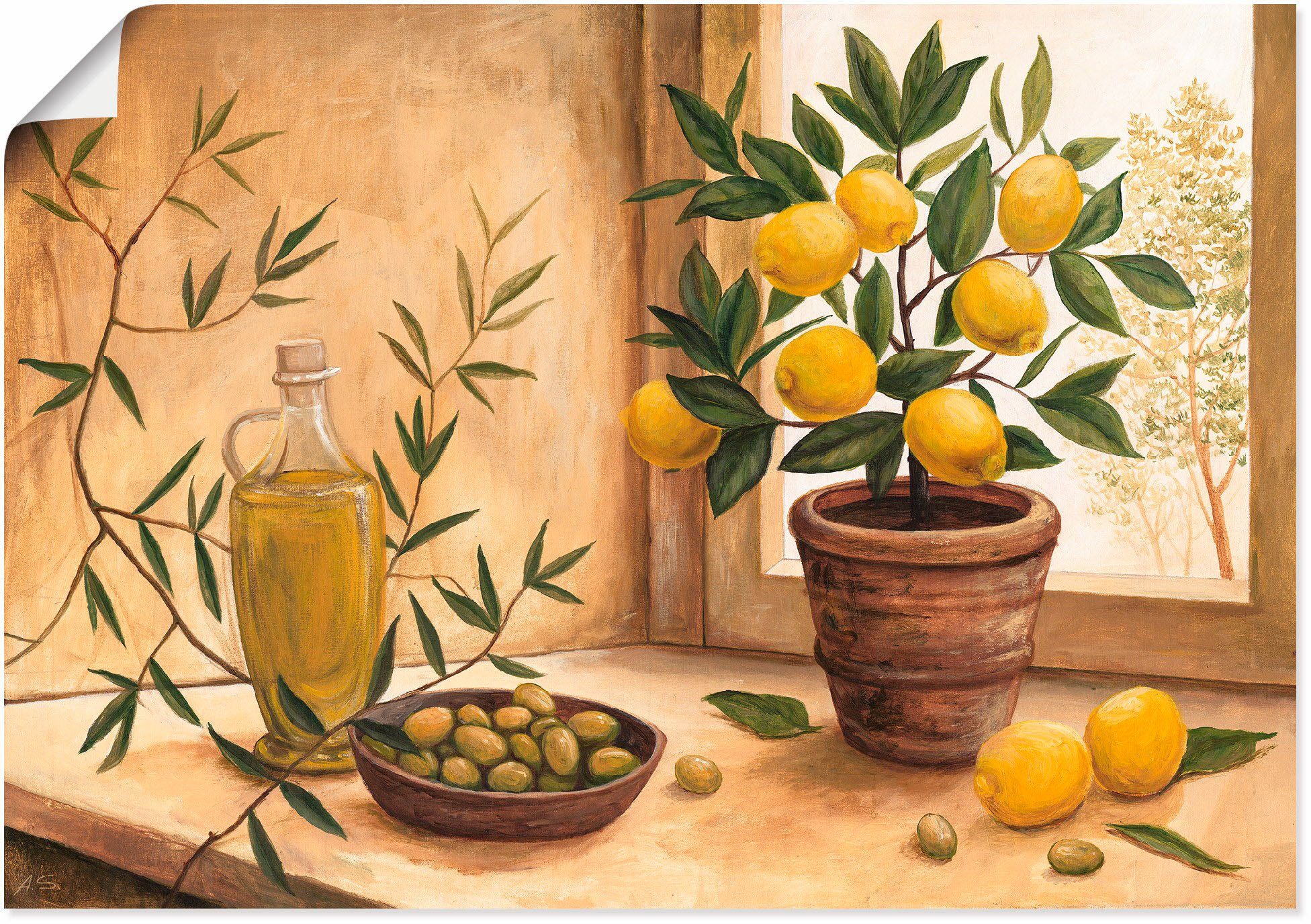 Artland Wandbild Oliven und Zitronen, Arrangements (1 St), als Alubild, Leinwandbild, Wandaufkleber oder Poster in versch. Größen