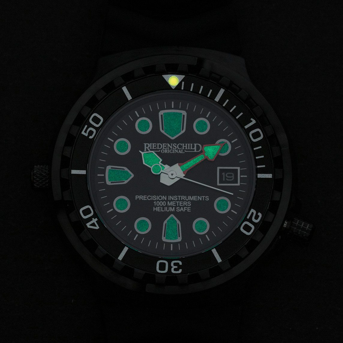 Riedenschild Taucheruhr RS9000-04, 100 ATM Wasserdicht, 46 mm Edelstahlgehäuse, Silikonarmband, Heliumventil, Saphirglas, Profi-Taucheruhr für Herren