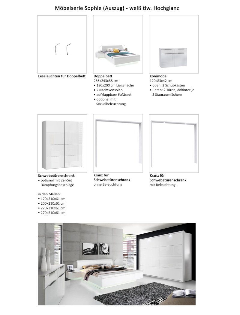 expendio Kleiderschrank Sophie 3A Hochglanz Stauraum Schwebetürenschrank cm viel weiß 270x210x61 Front