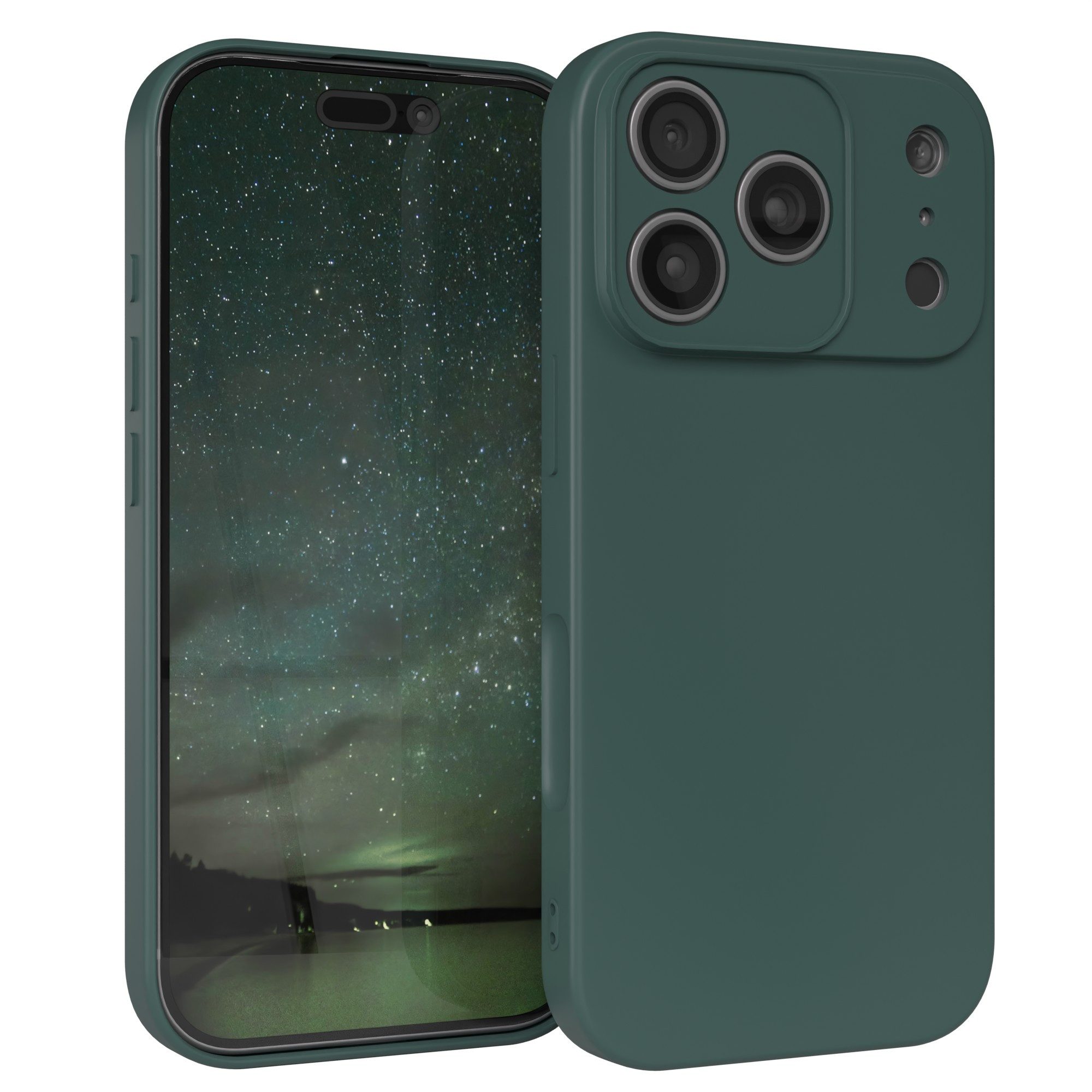 EAZY CASE Handyhülle für Apple iPhone 17 Pro Hülle Silikon 6,3 Zoll, Silikon Schutzhülle mit Kameraschutz kratzfestes Bumper Nachtgrün