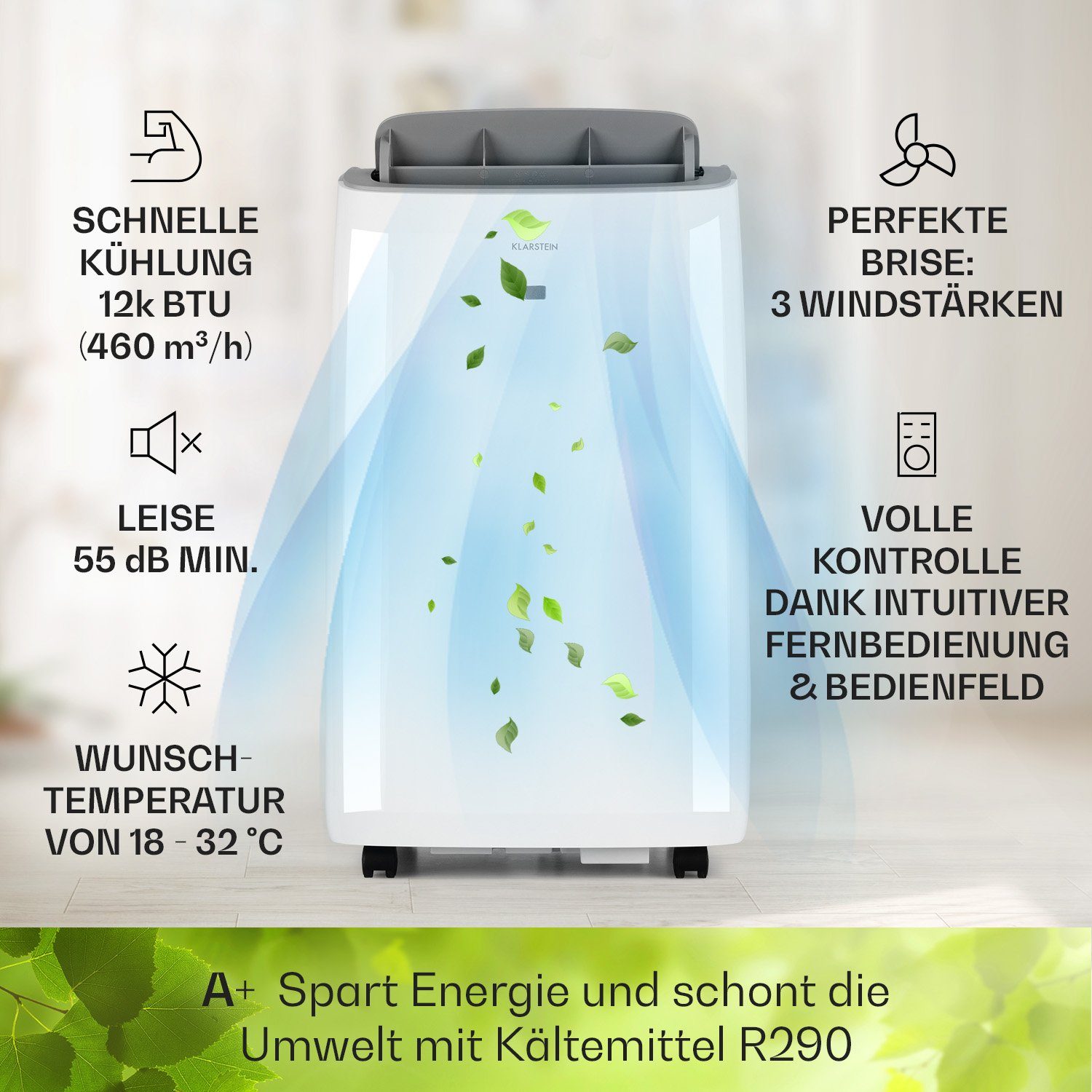Klarstein Klimagerät mobil 12K, Kühlgerät Klimagerät Conditioner Air Luftkühler Eco Grandbreeze