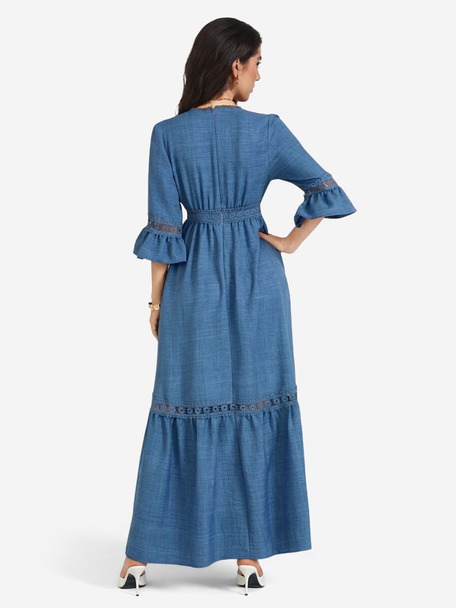 Imily Bela Maxikleid Damen Retro Freizeitkleid (Packung, 1-tlg., 1per-Pack) V-Ausschnitt