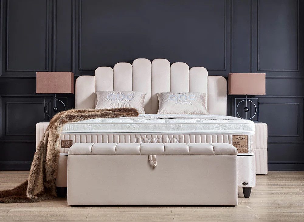 abc bedding Boxspringbett JAZZLYN Beige Samt günstig online kaufen