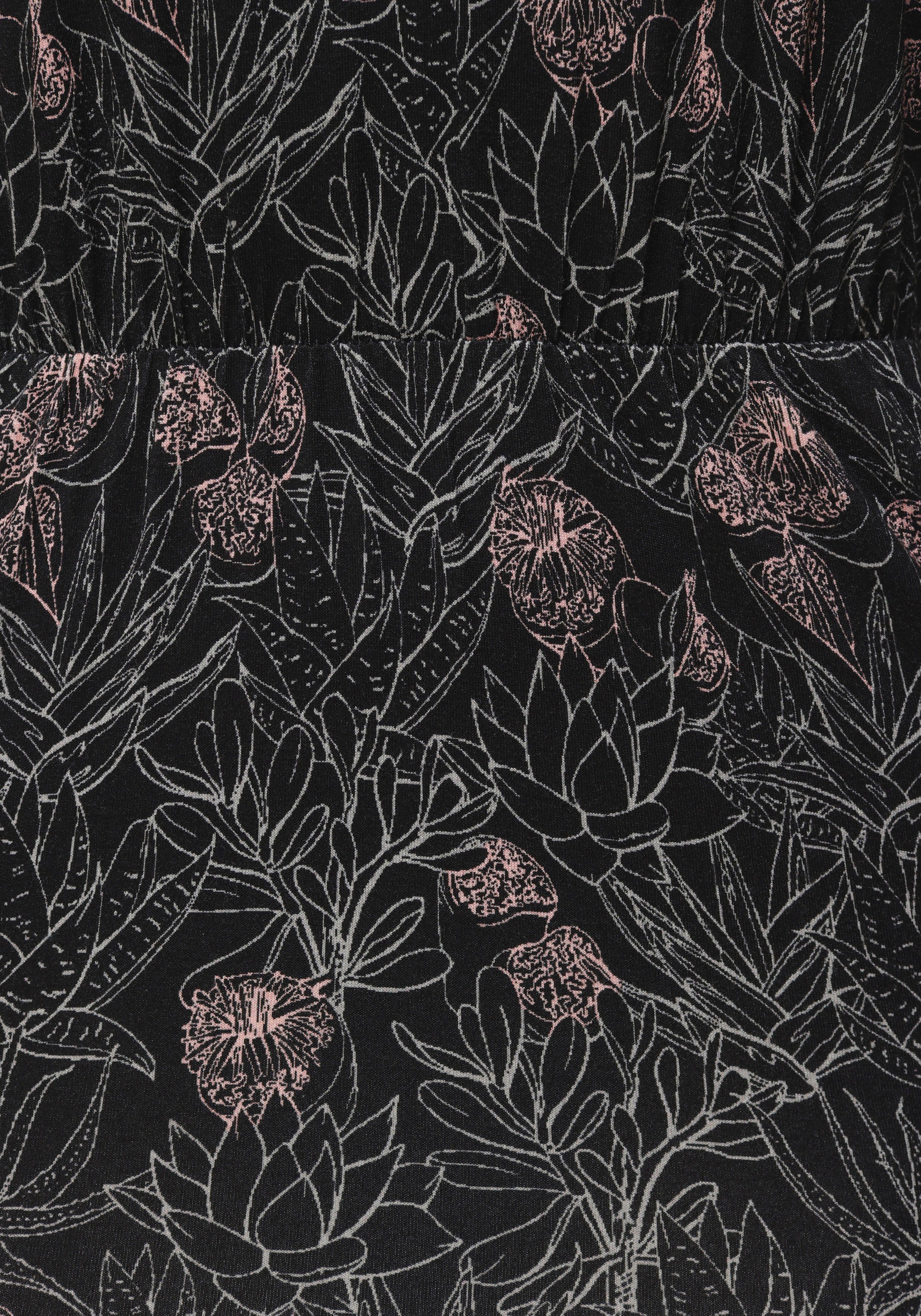 Laura Scott Sommerkleid wadenlang, geblümtes Design, aus Single Jersey, mit Stehkragen