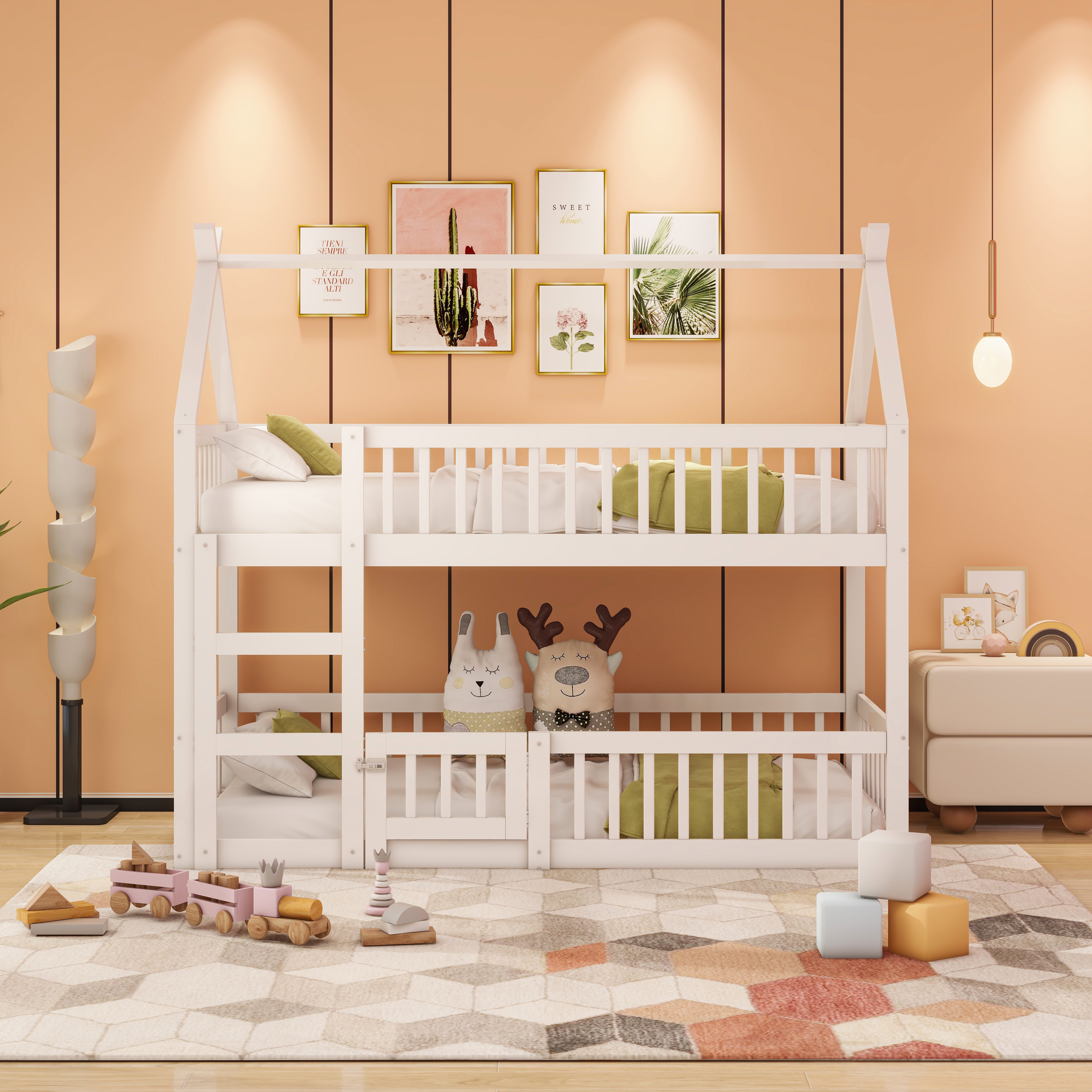 REDOM Etagenbett Jugendbett, Kinderbett mit Treppe, Loft Design (Etagenbett-Rahmen 90*200 cm), ohne Matratze