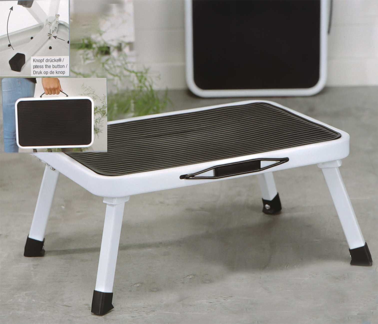 Bubble-Store Klapptritt faltbar mit Tragegriff (max. 150 kg, 1-St., Tritthocker einstufig), Klapphocker mit rutschfester Trittfläche – Bild 4 von 5