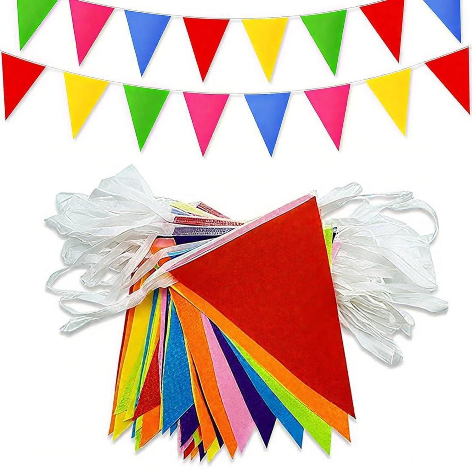 LuxusKollektion Wimpelkette Wimpelkette 50m 100 Flaggen Outdoor Wetterfest Stoff