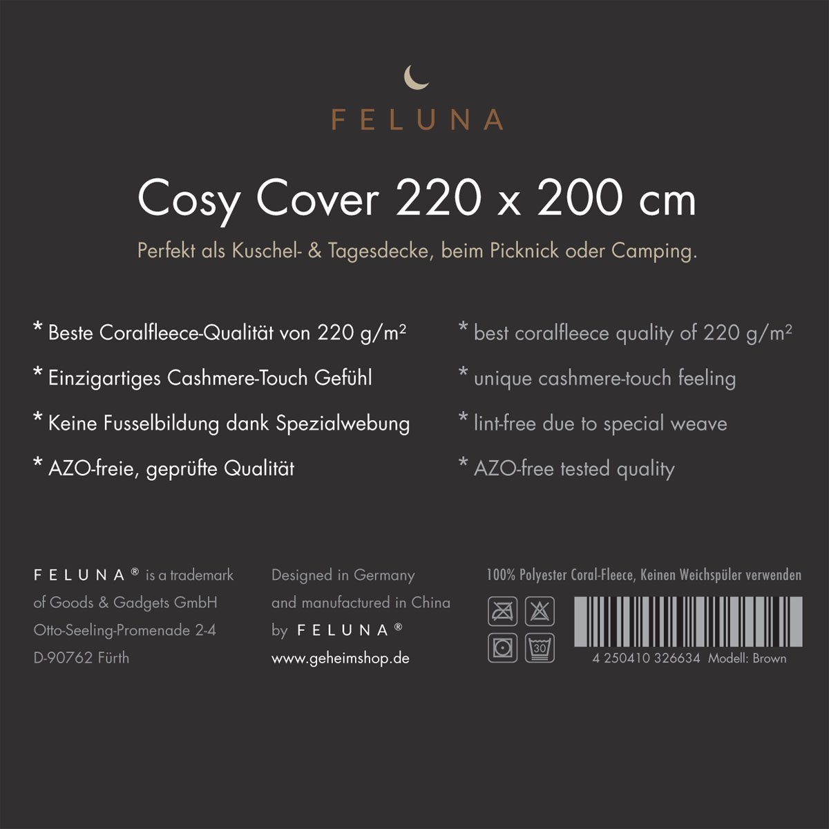 Wohndecke FELUNA Coral Fleece Kuscheldecke XXL – Superweicher Cashmere-Touch, Feluna, Tagesdecke Kaschmir-Touch 220 x 200 cm