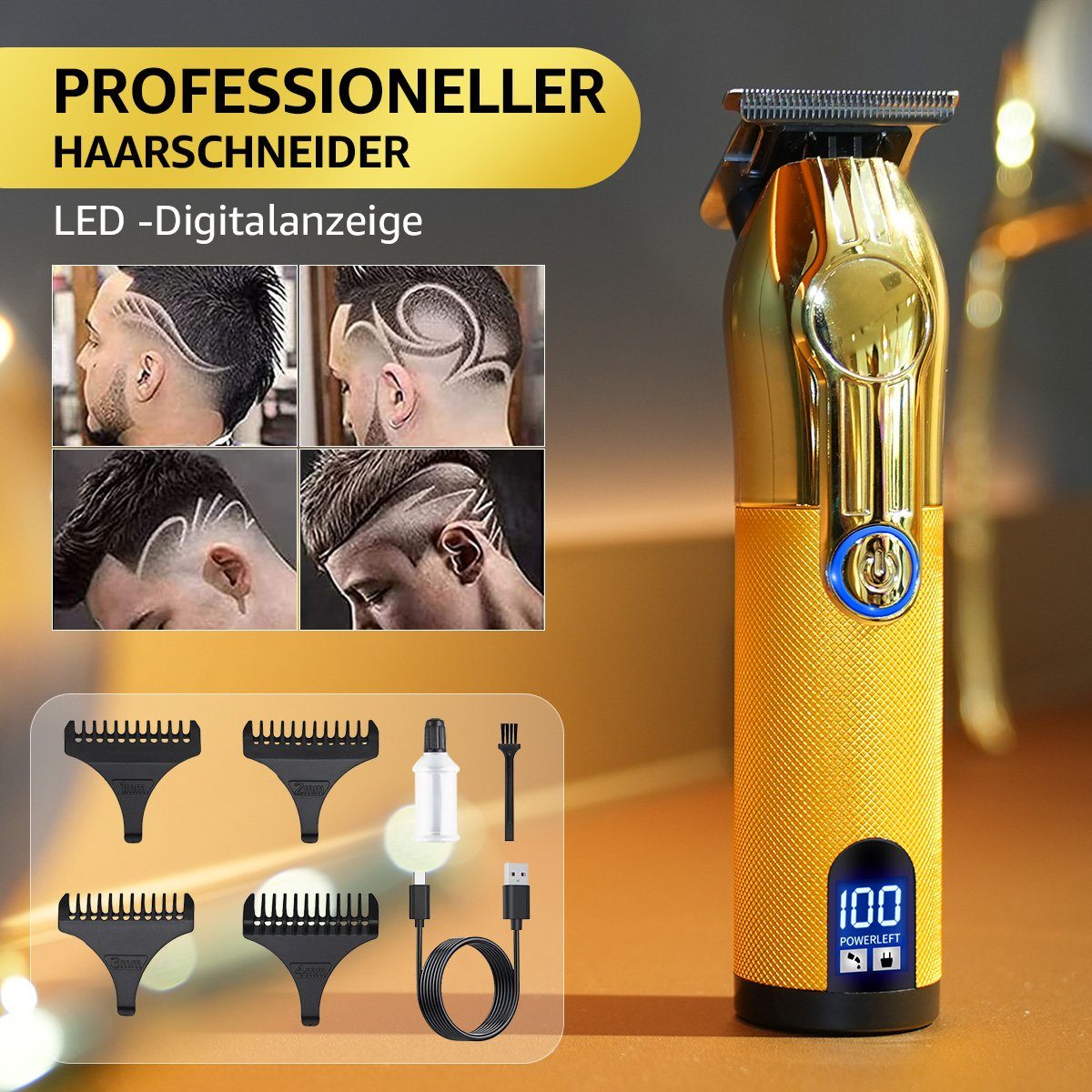 LifeImpree Haarschneider, Haartrimmer für Herren, IPX6 Wasserdichte Haarschneidemaschine Gold