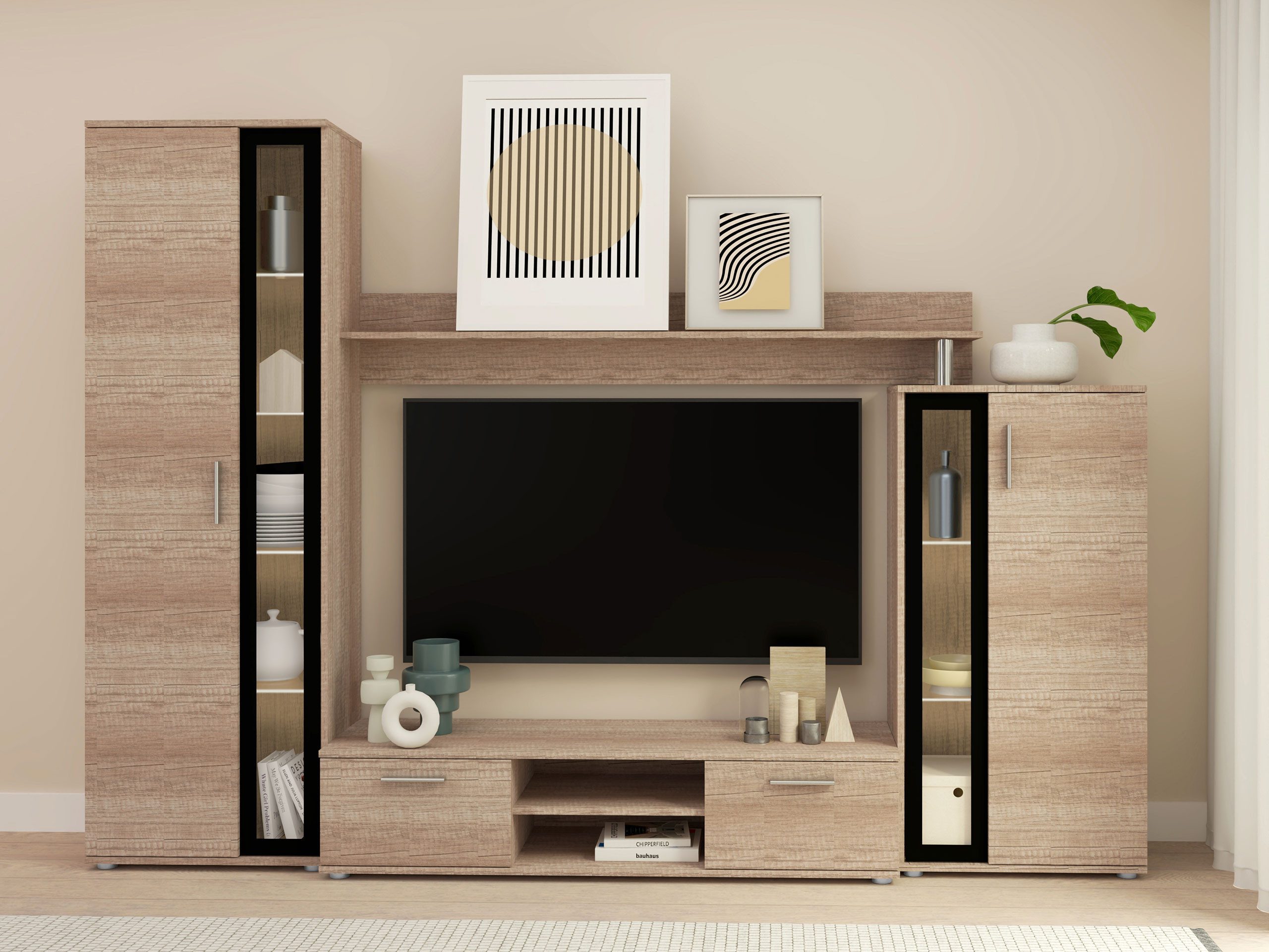 MIRJAN24 Wohnwand Bentley, (4er-Set, TV-Lowboard, Hochvitrine, Wandregal, V günstig online kaufen