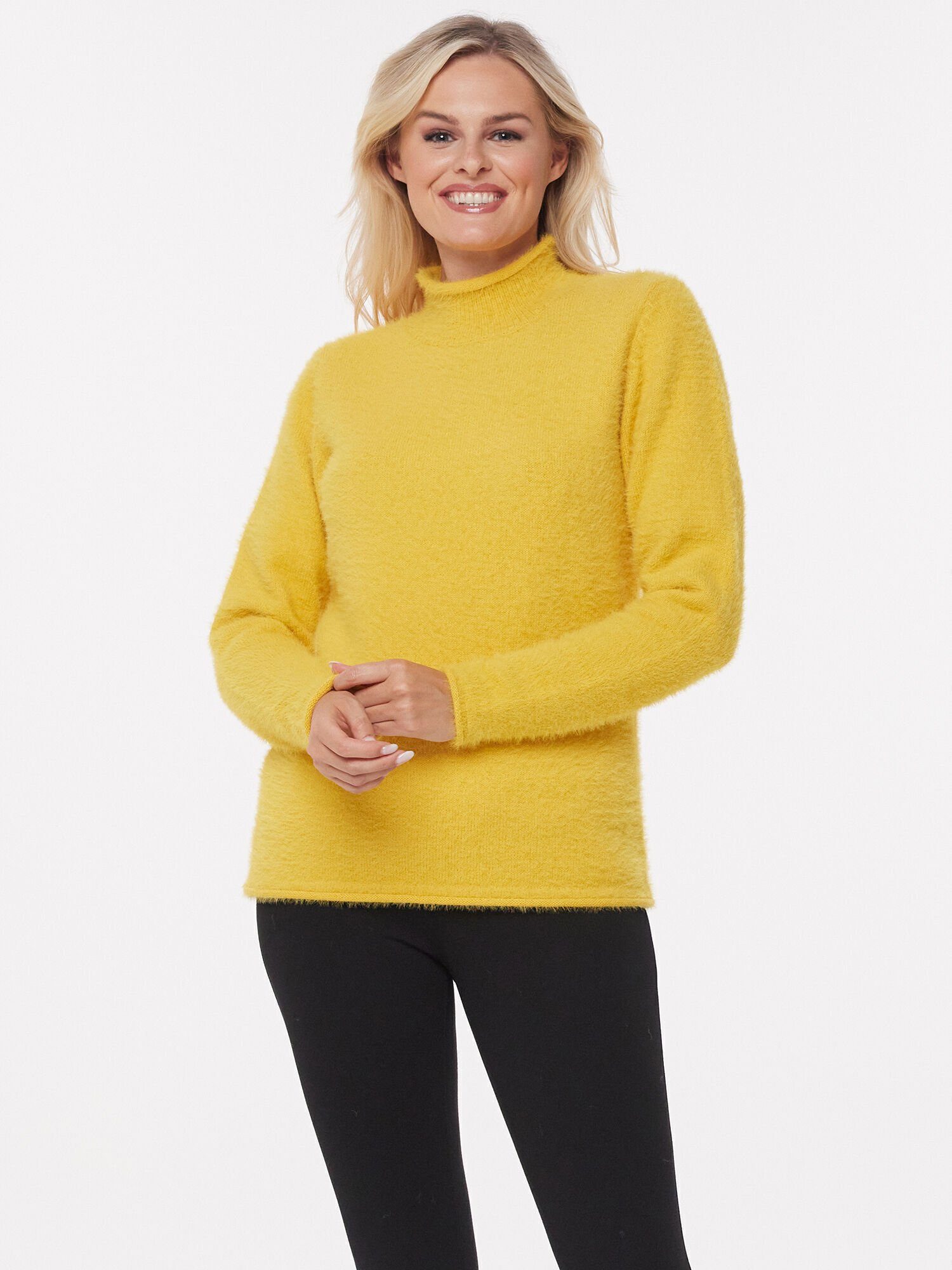 Christian Materne Rundhalspullover Flauschgarn figurbetont mit kleinem Stehkragen