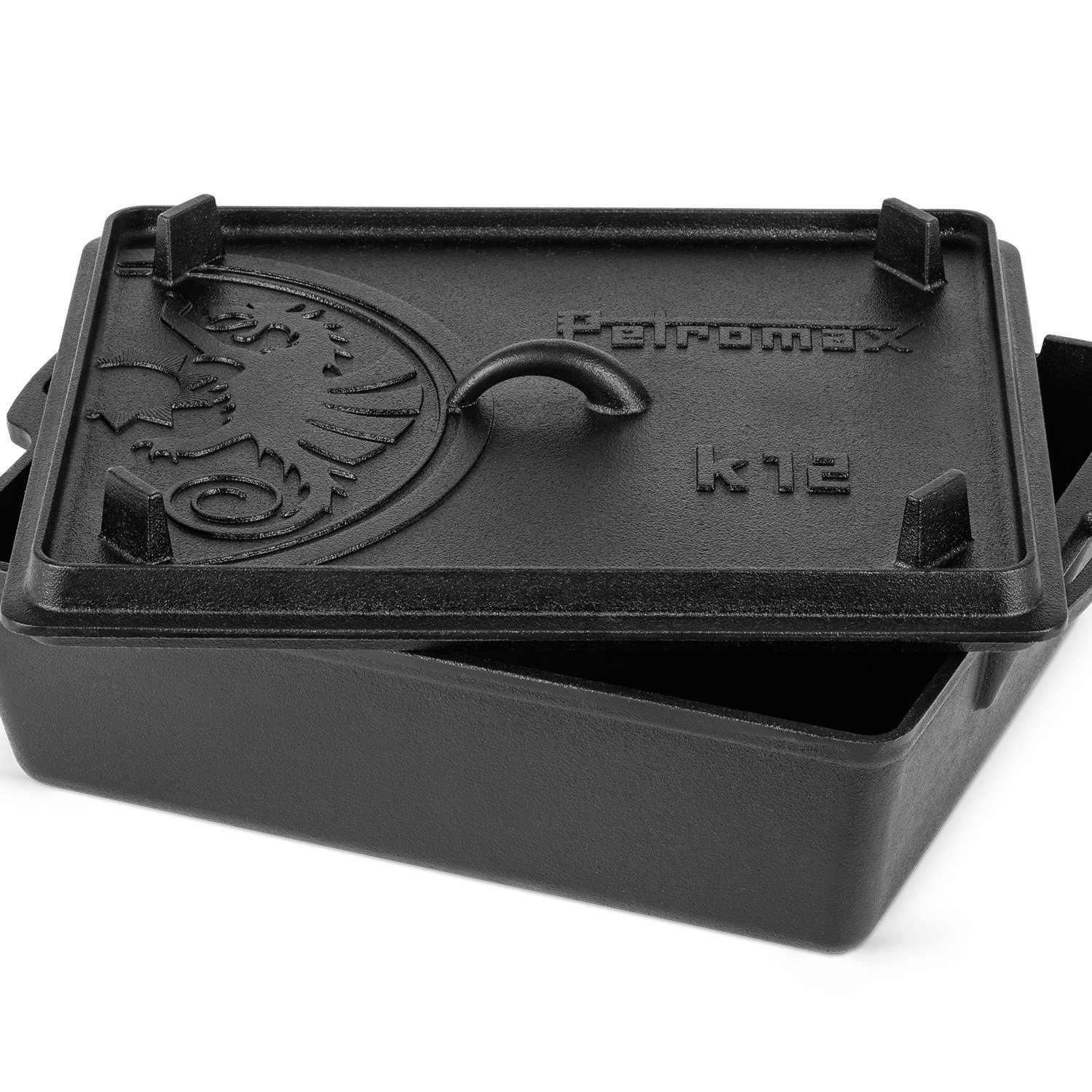 Petromax Schmortopf Petromax Kastenform XXL mit Deckel K12, Gusseisen (Set, 2-tlg), Deckel als Grillpfanne verwendbar, Kastenform induktionsfähig