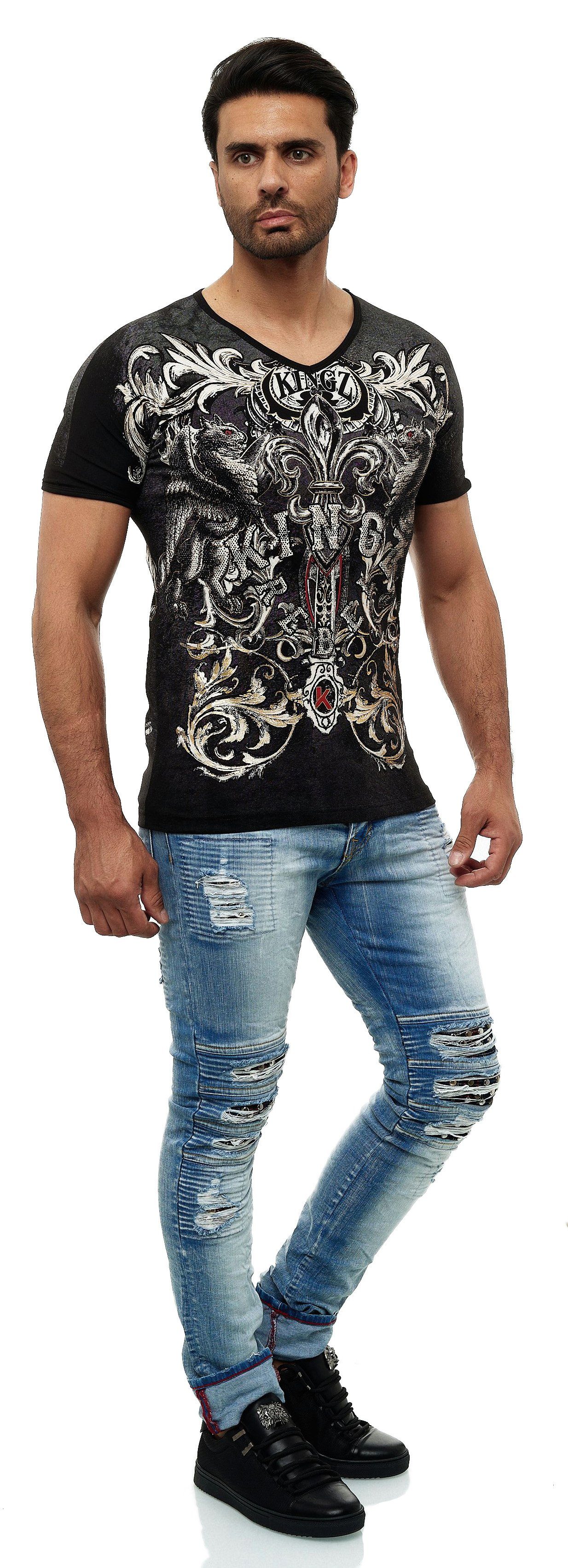 Design in coolem T-Shirt KINGZ schwarz-goldfarben