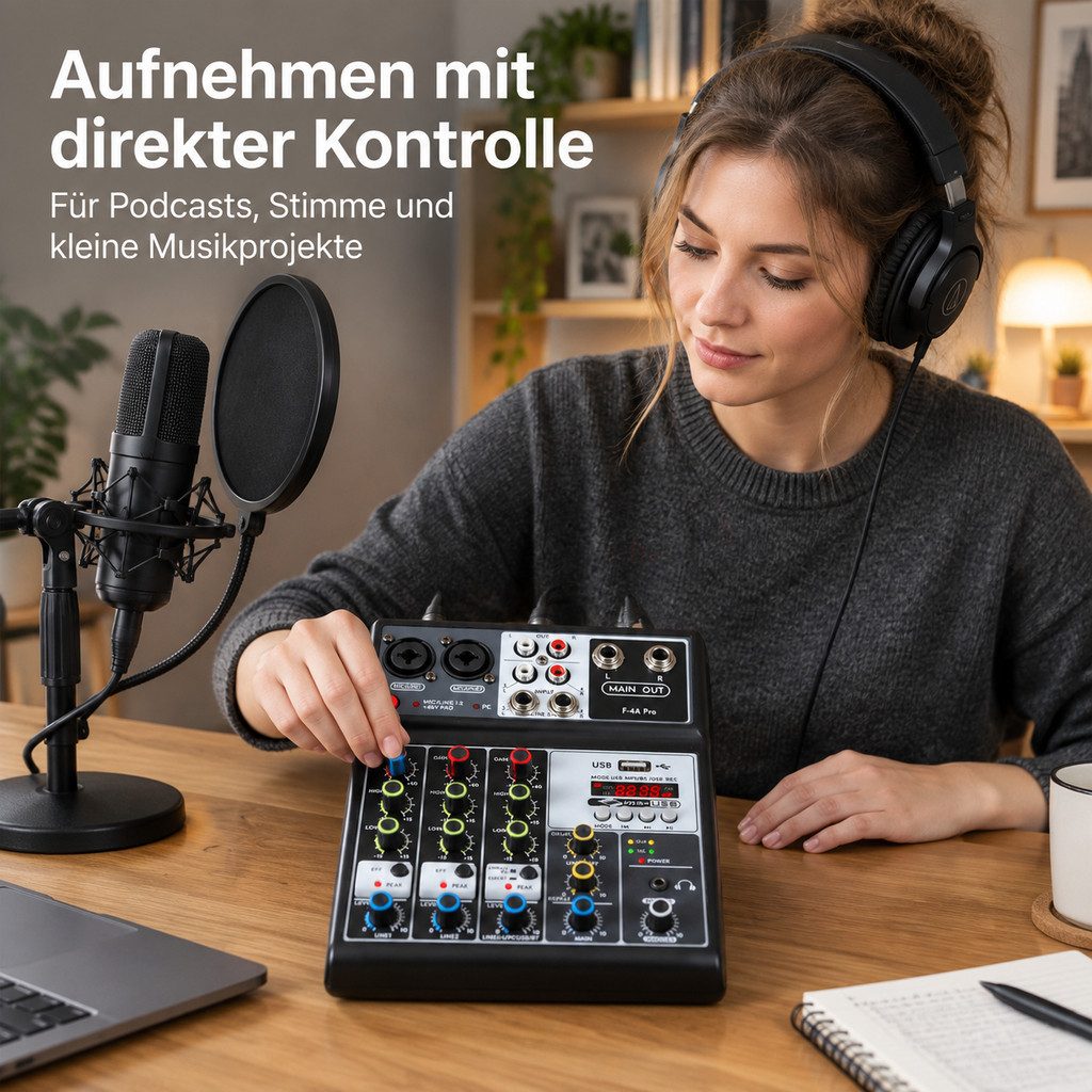 nsihing Mischpult Kompaktes Mischpult mit 5 Eingangskanäle, Analogmixer DJ Mixer, USB/Audio Interface – Bild 5 von 5
