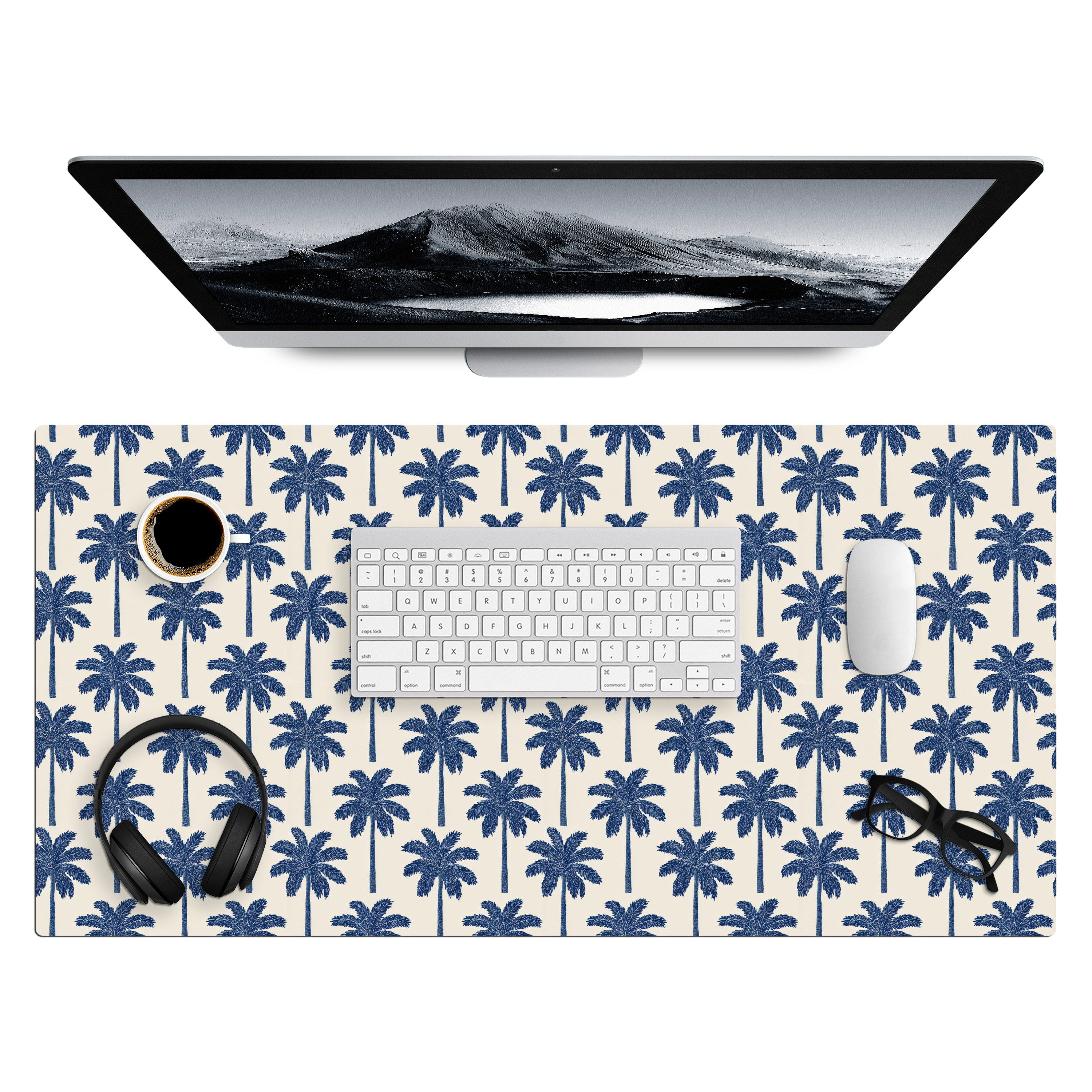 MuchoWow Gaming Mauspad Symmetrisch - Palme - Blau (1-St), Gaming Mauspad XXL, Schreibtischunterlage, Desk Mat Groß, 80x40 cm