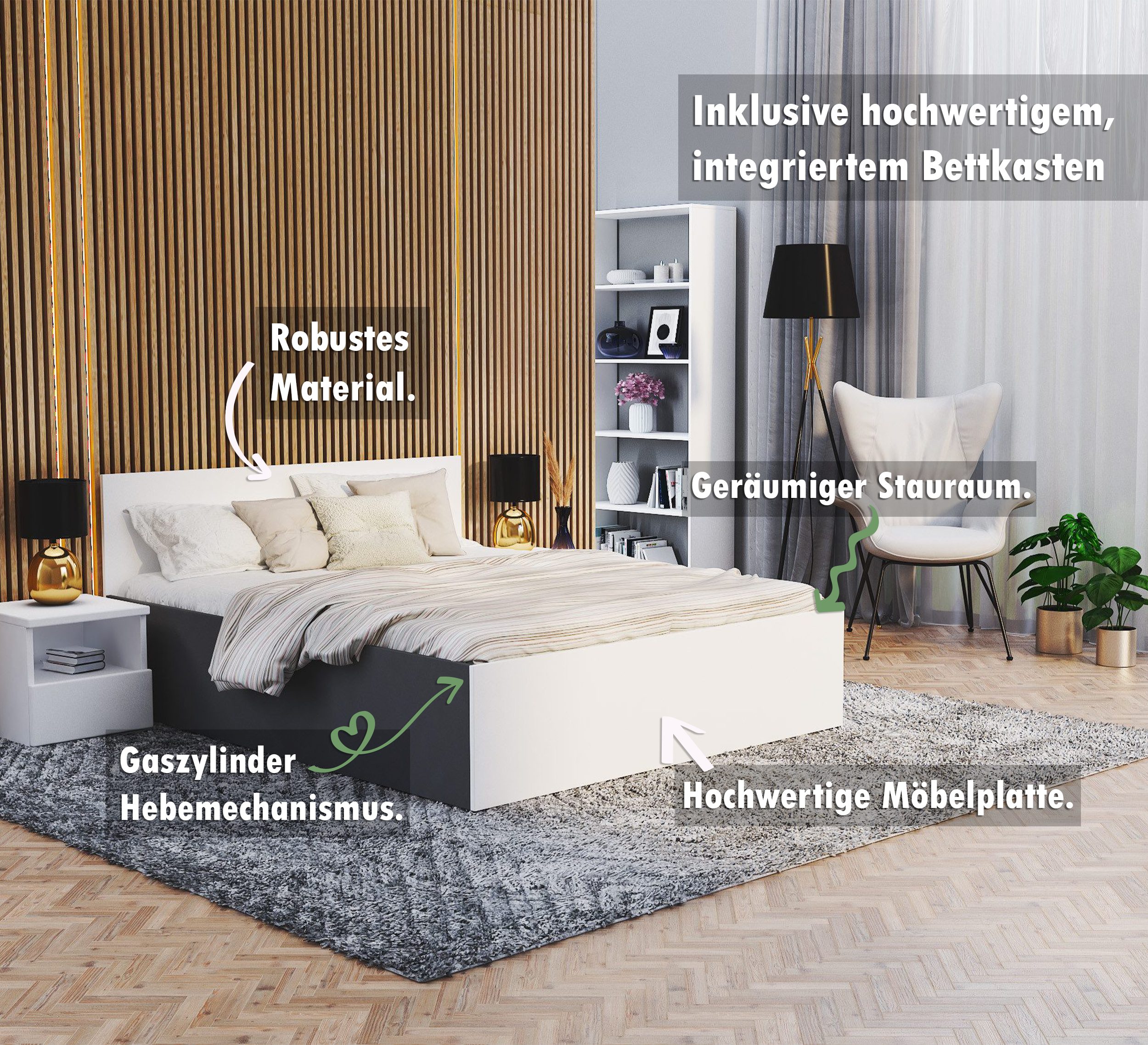 thematys Stauraumbett mit Bettkasten & Lattenrost – Polsterbett 120x200–180x200 – (Optional mit 28 cm H3/H4 Taschenfederkern oder 23 cm Taschenfederkern-Matratze H2, hydraulisches Stauraumbett)