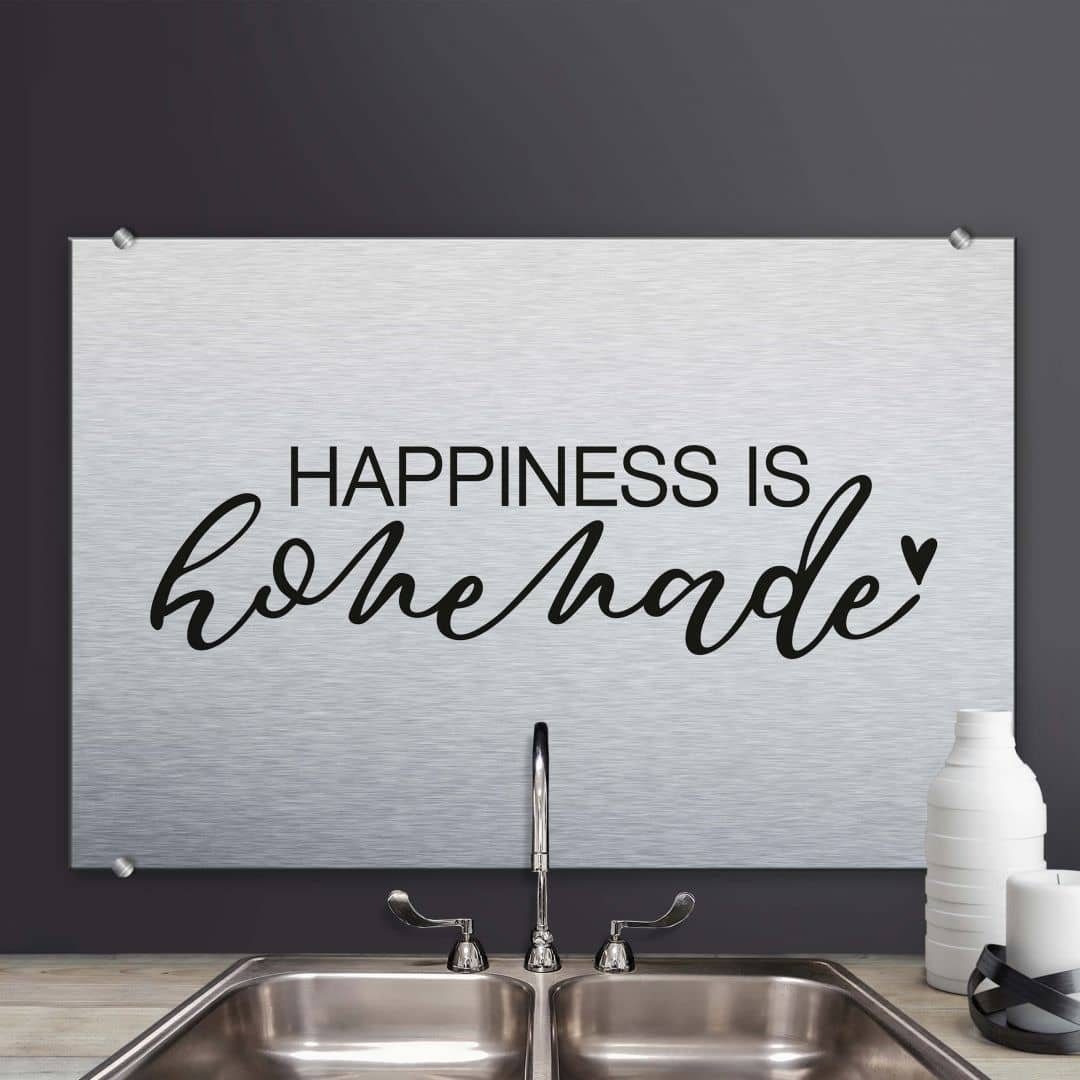 K&L Wall Art Spritzschutz Vintage Silber Optik Metall Spritzschutz Küche Happiness is homemade