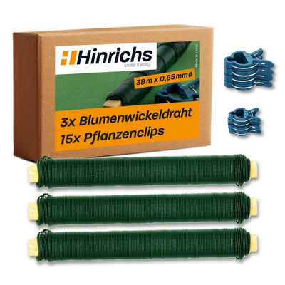 Hinrichs Wickeldraht »Bindedraht grün«, 30m Blumenwickeldraht + 15 Pflanzenclips