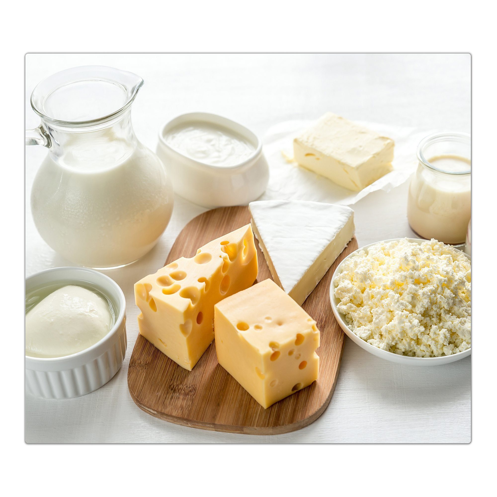 Primedeco Herd-Abdeckplatte Herdabdeckplatte Spritzschutz aus Glas Käse und Milch, Glas, (1 tlg)